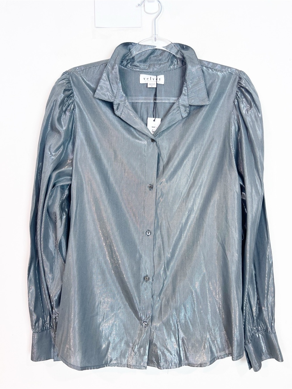VELVET BY GRAHAM & SPENCER SILVER SHIMMERY BLOUSE WOMENS XL NWT